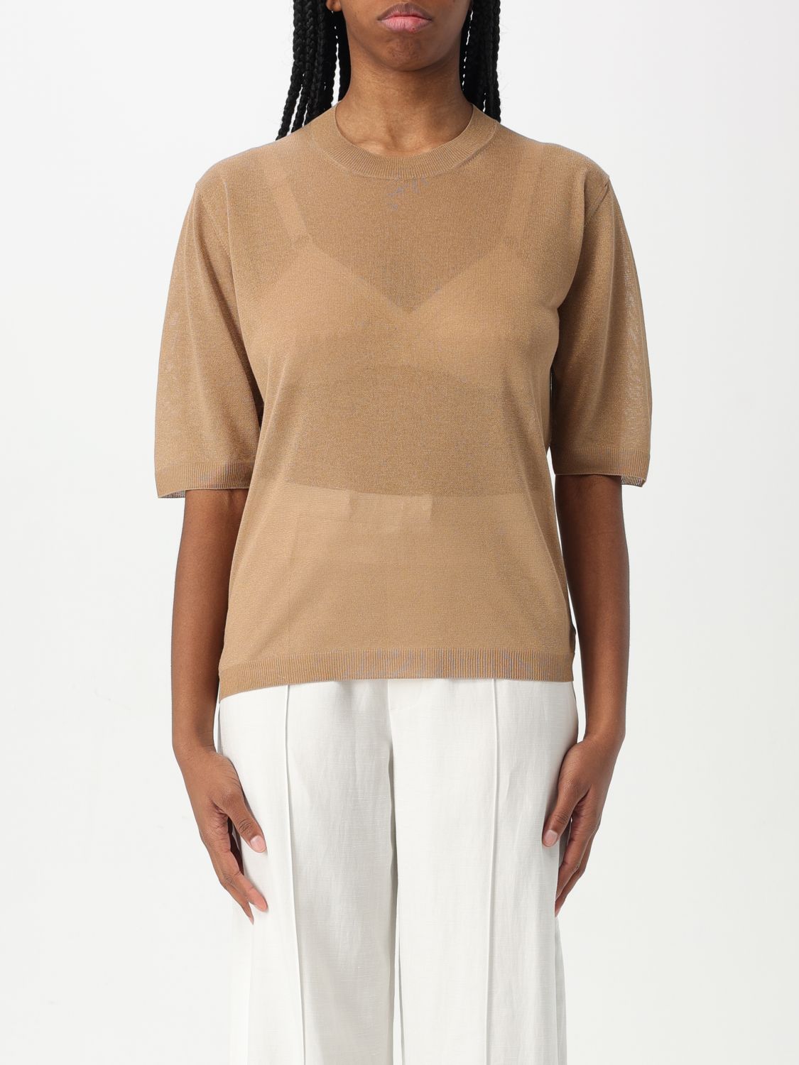 Linen Short Sleeve Knit Top