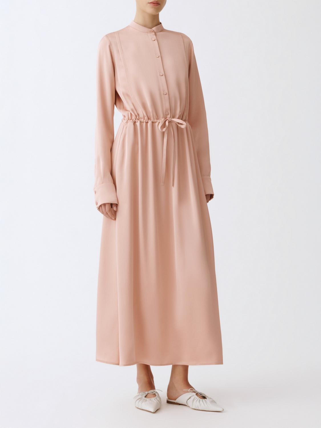 Silk Midi Dress with Mandarin Collar