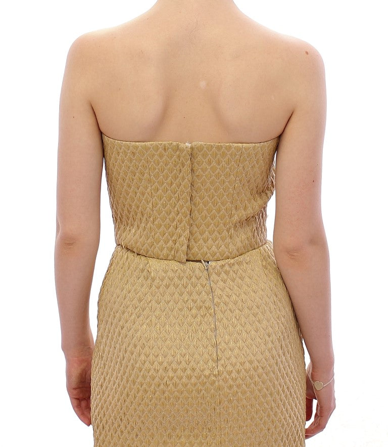 Andrea Incontri Gold Strapless Brocade Cocktail Dress