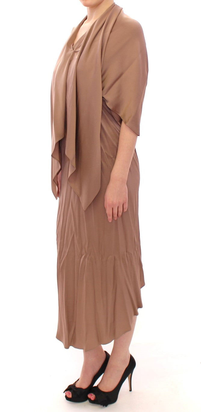 Draped Neckline Midi Silk Dress
