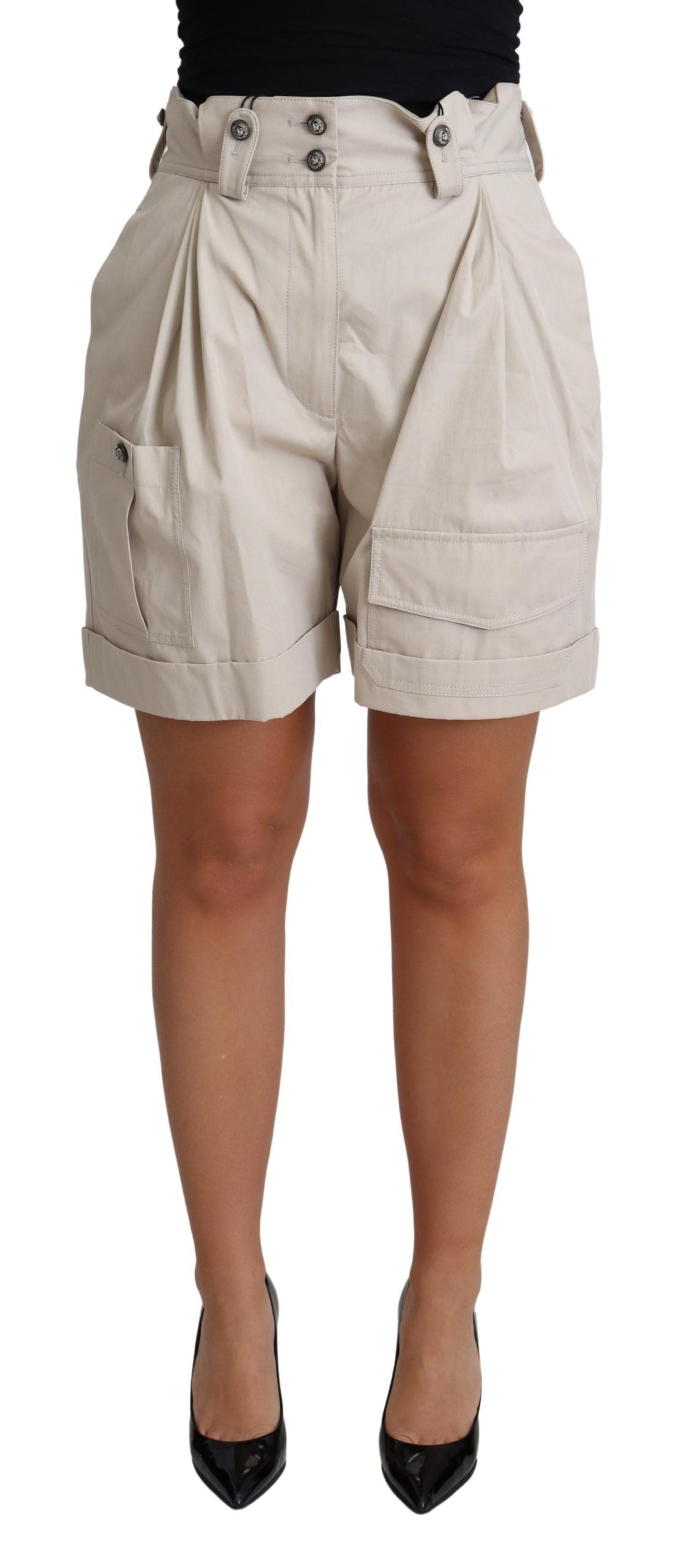 Dolce & Gabbana High Waist Cotton Shorts - Beige