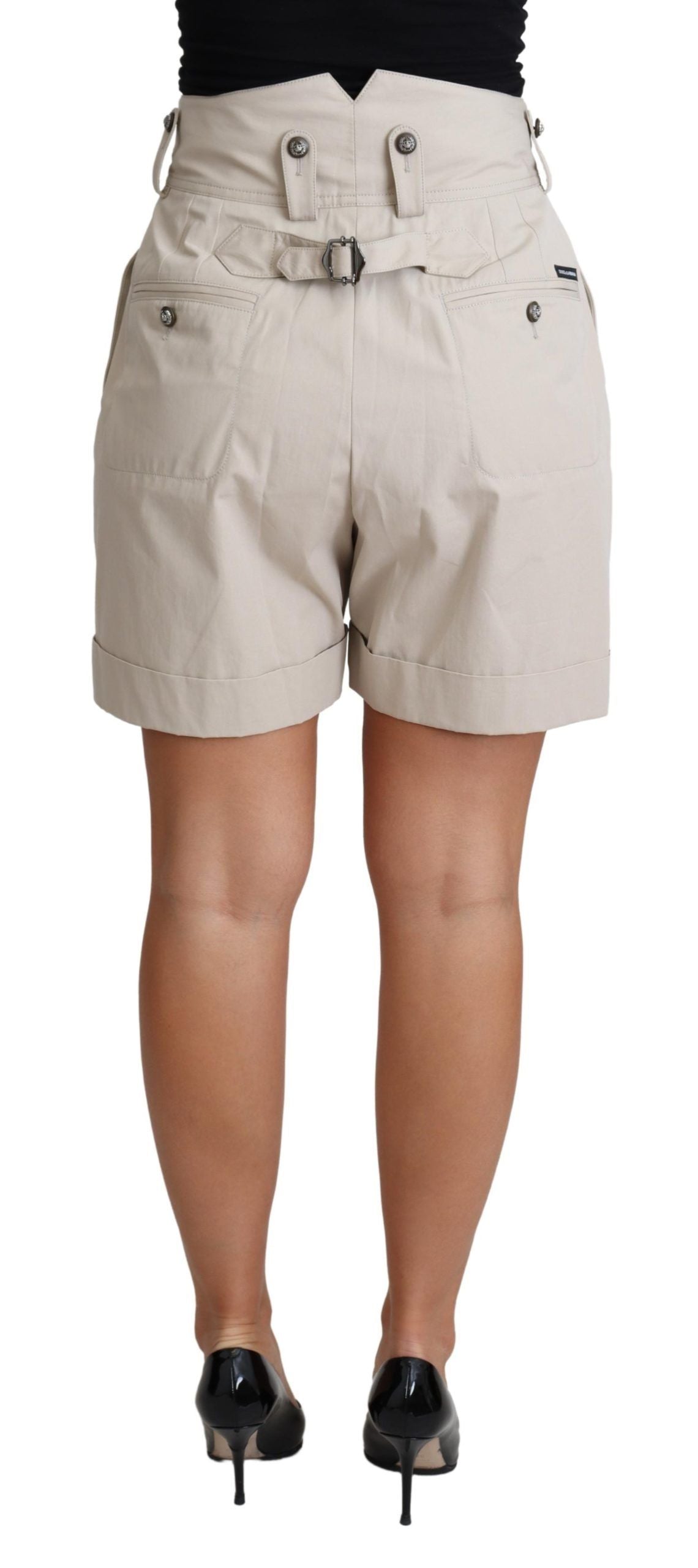 Dolce & Gabbana High Waist Cotton Shorts - Beige