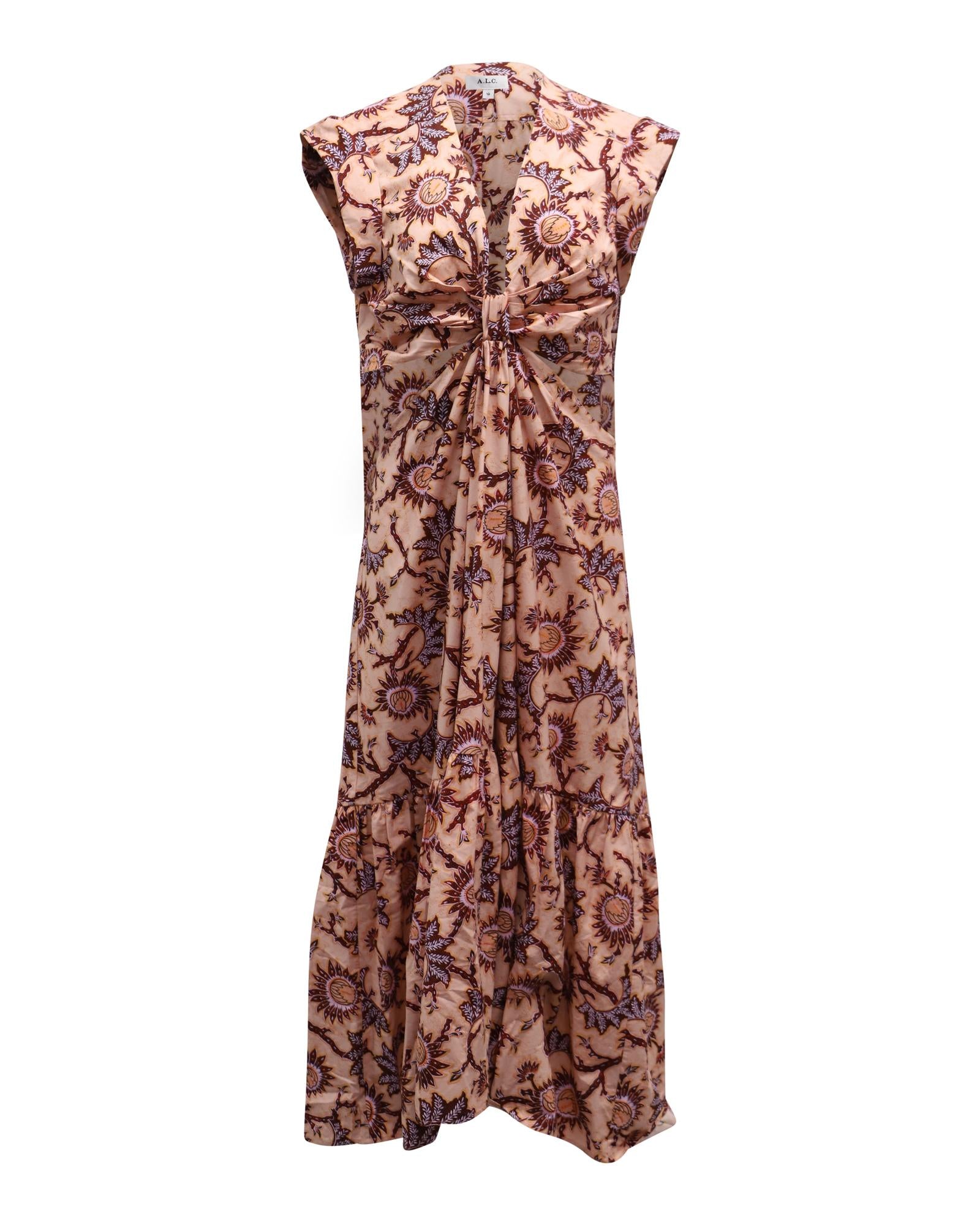 Abstract Floral Print Cut Out Maxi Dress in Crisp Cotton