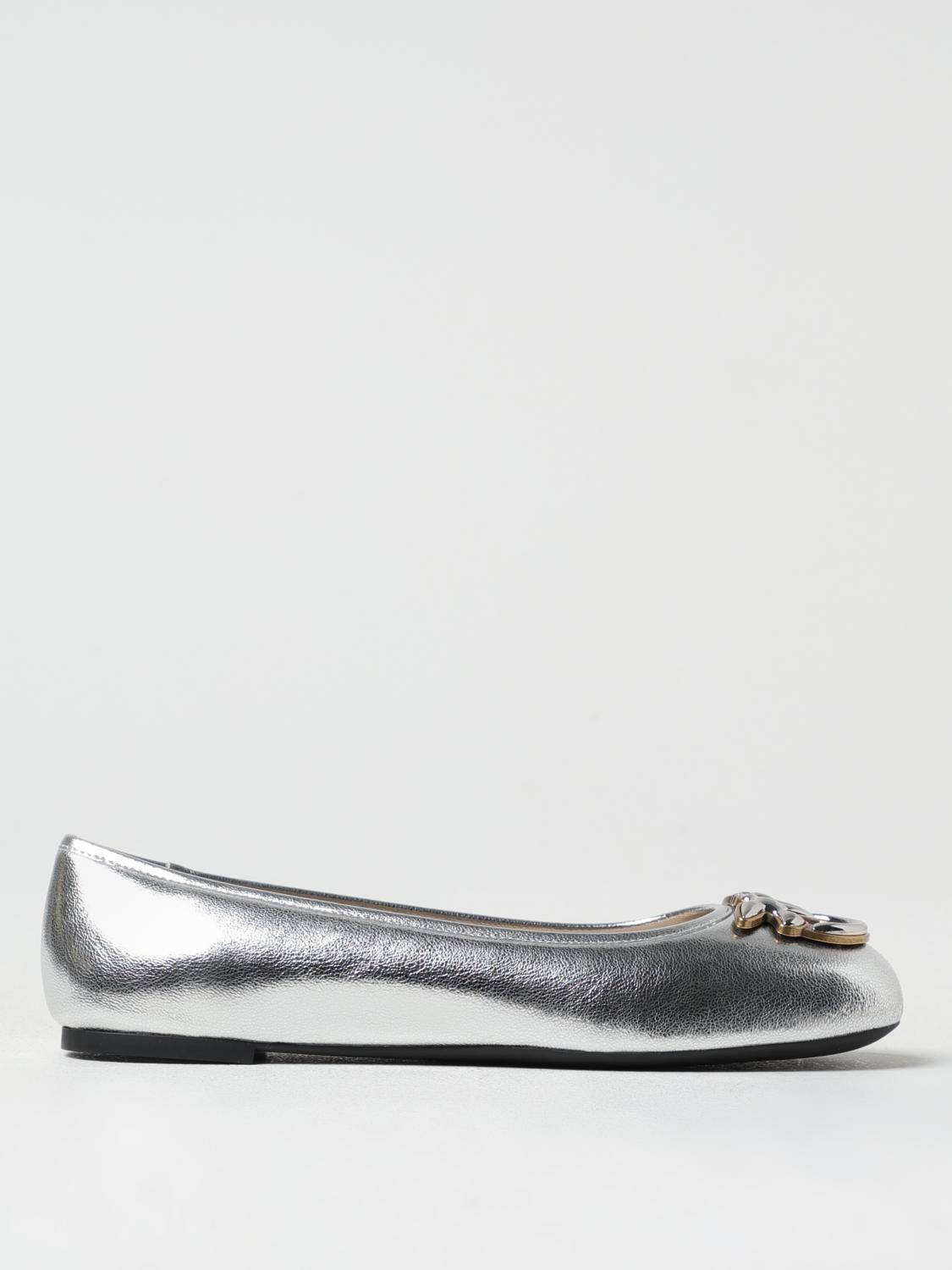 Silver Leather Ballerina Flats