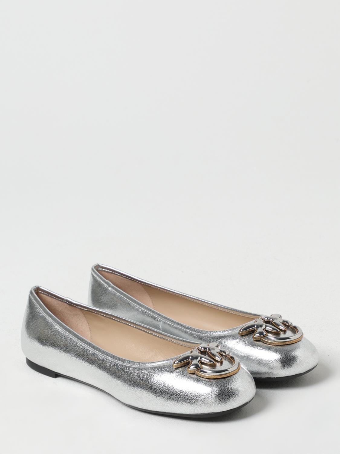 Silver Leather Ballerina Flats