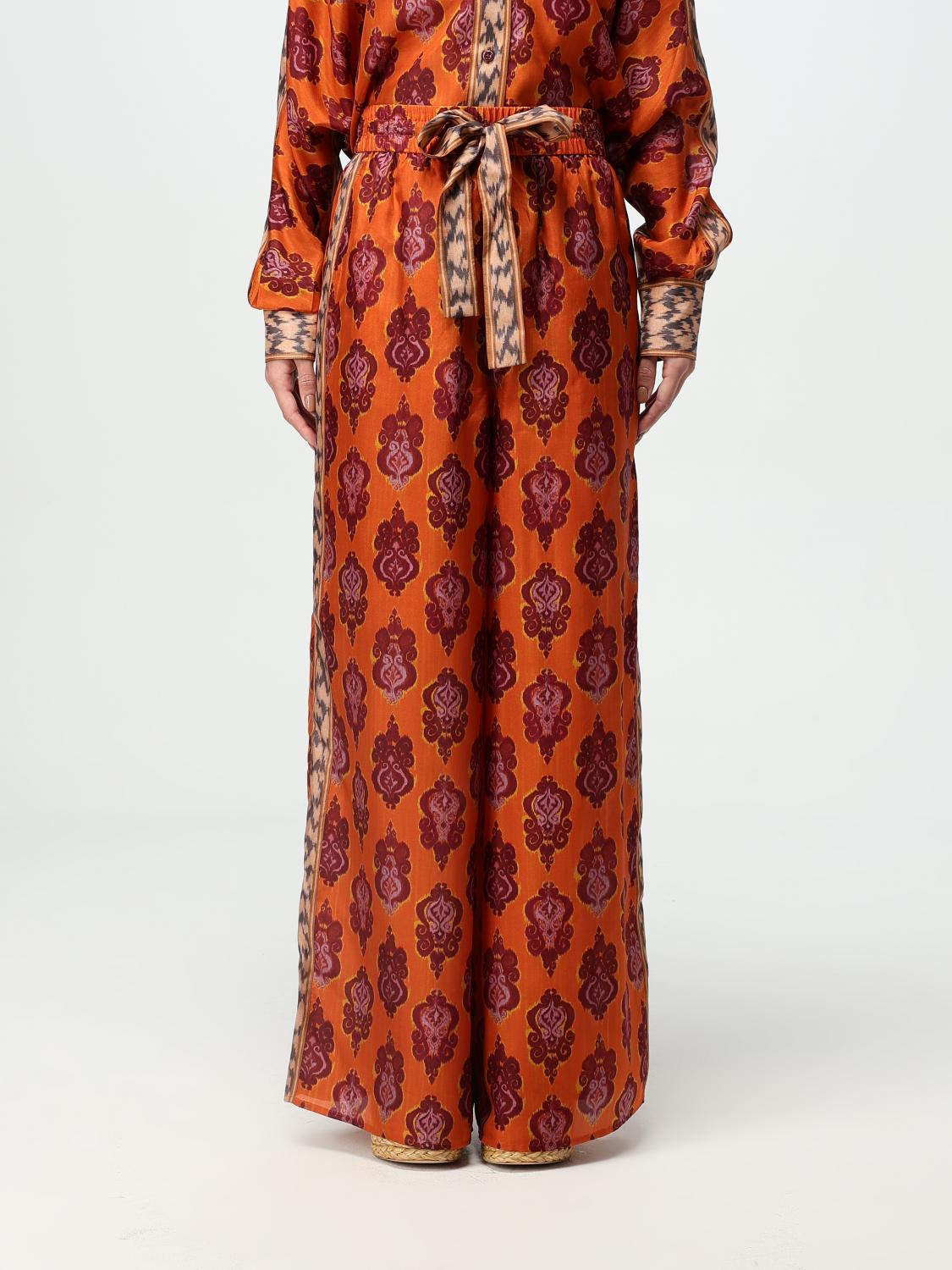 Silk Ikat Print Pants Wide Leg