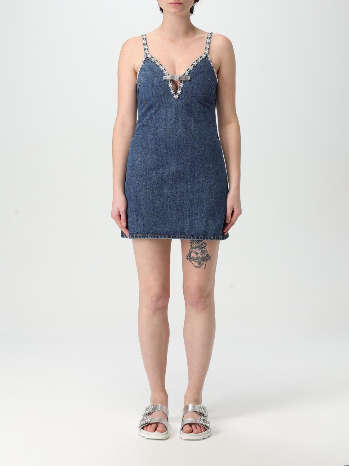 Denim Mini Dress Crystal Detail