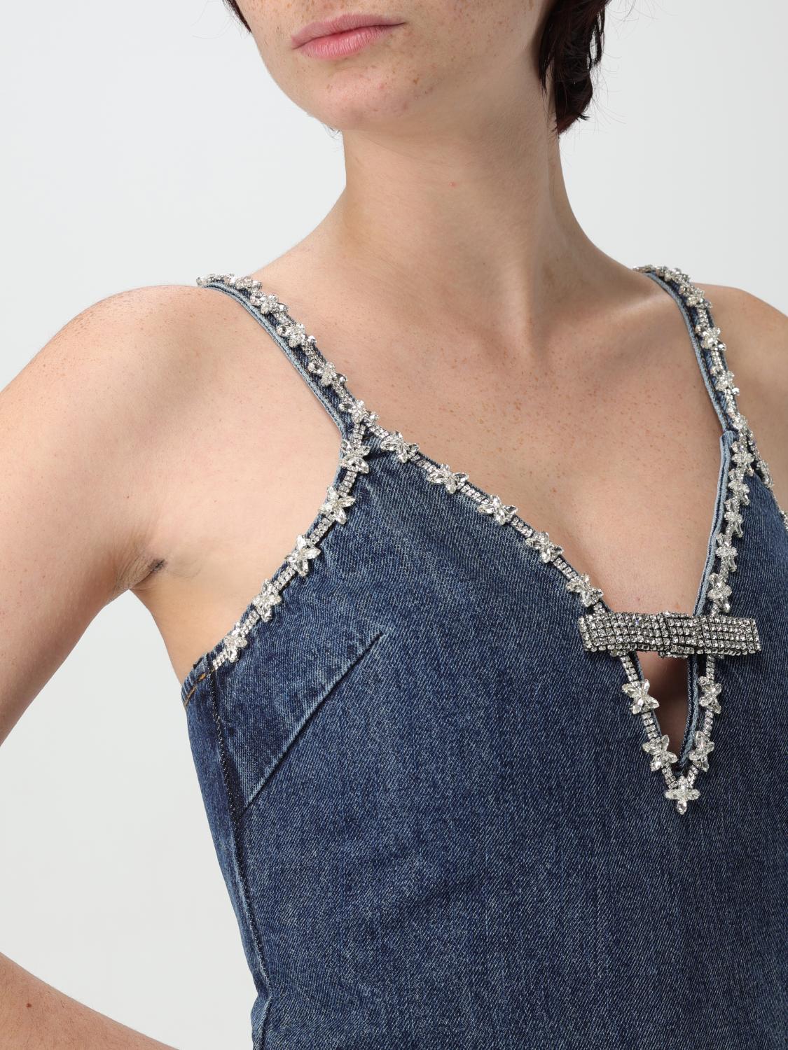 Denim Mini Dress Crystal Detail