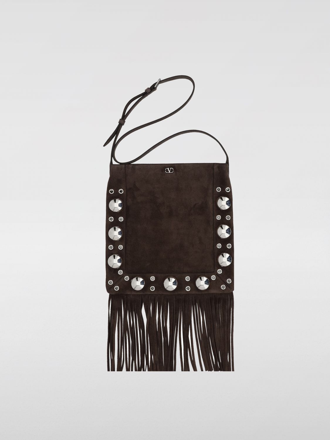 Suede Fringe Shoulder Bag with Studs