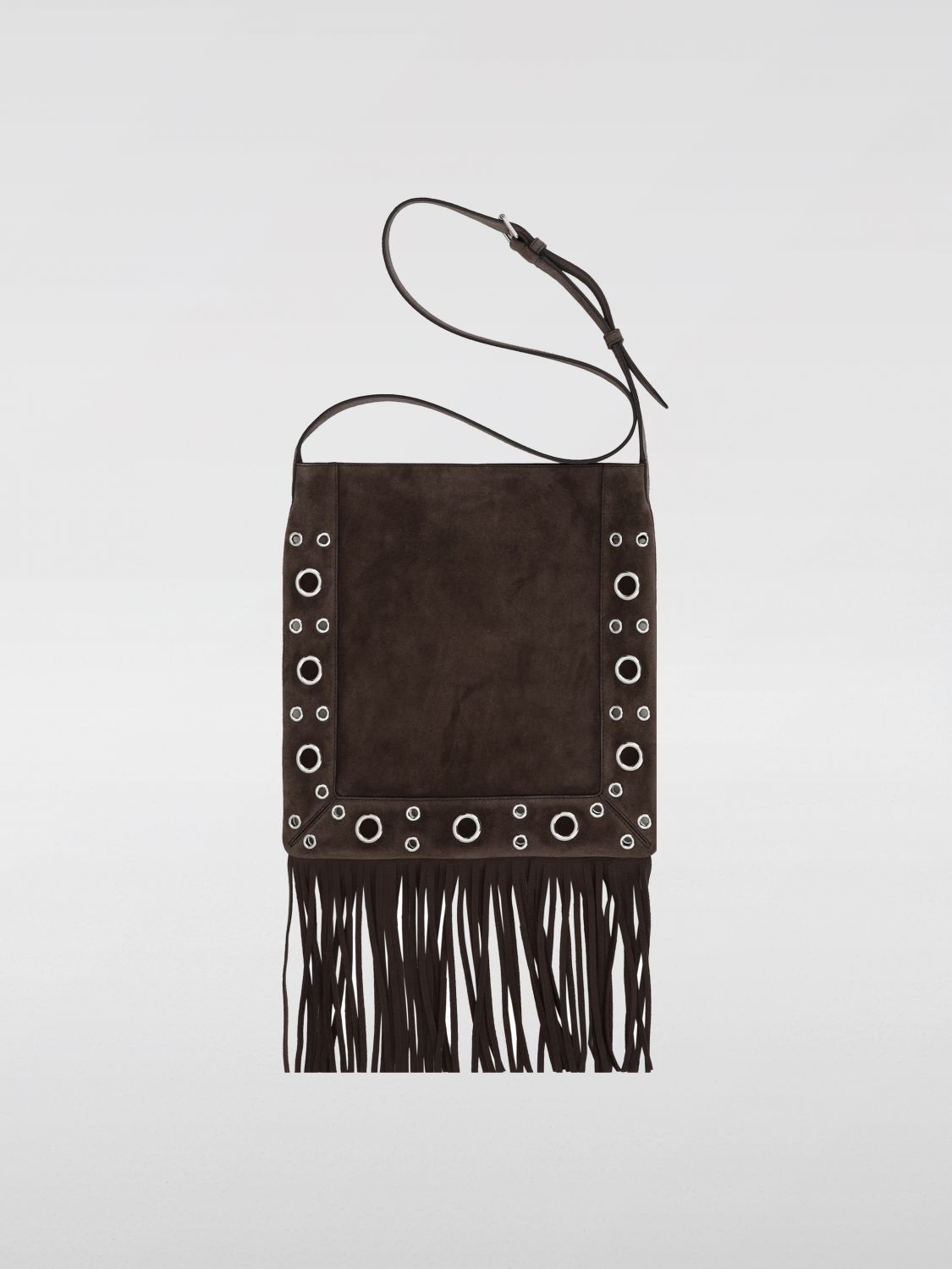 Suede Fringe Shoulder Bag with Studs