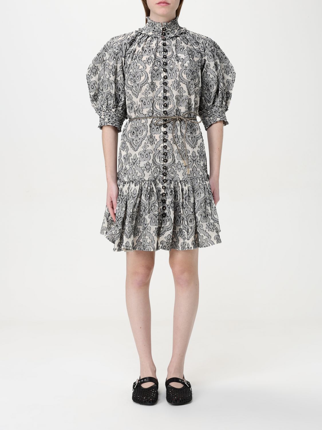 Mini Puff Sleeve Damask Dress