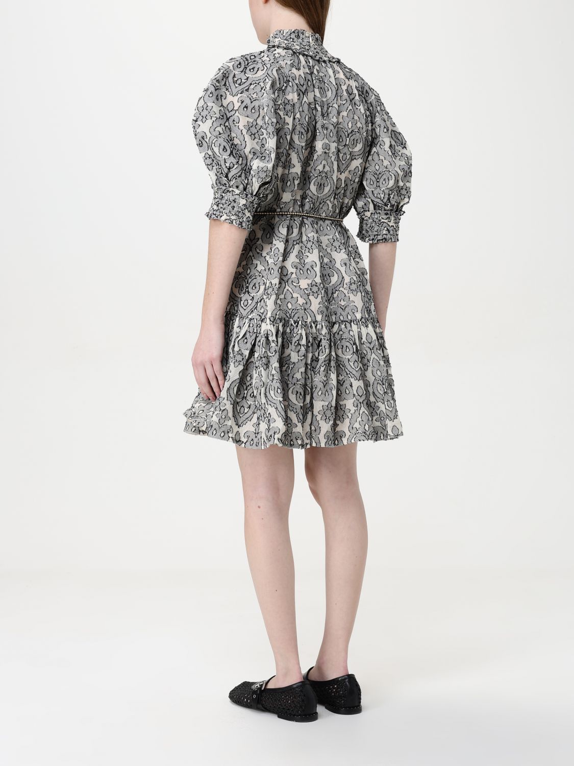 Mini Puff Sleeve Damask Dress