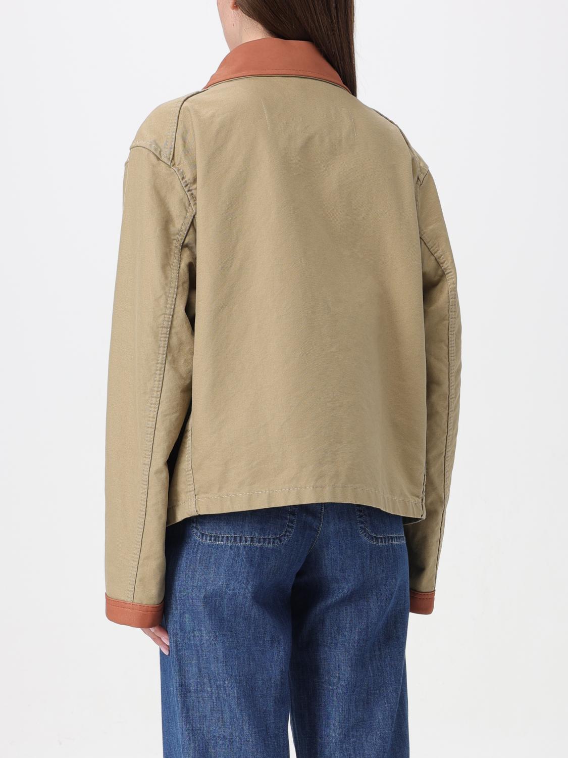 Cotton Jacket Leather Trim Hook Closure