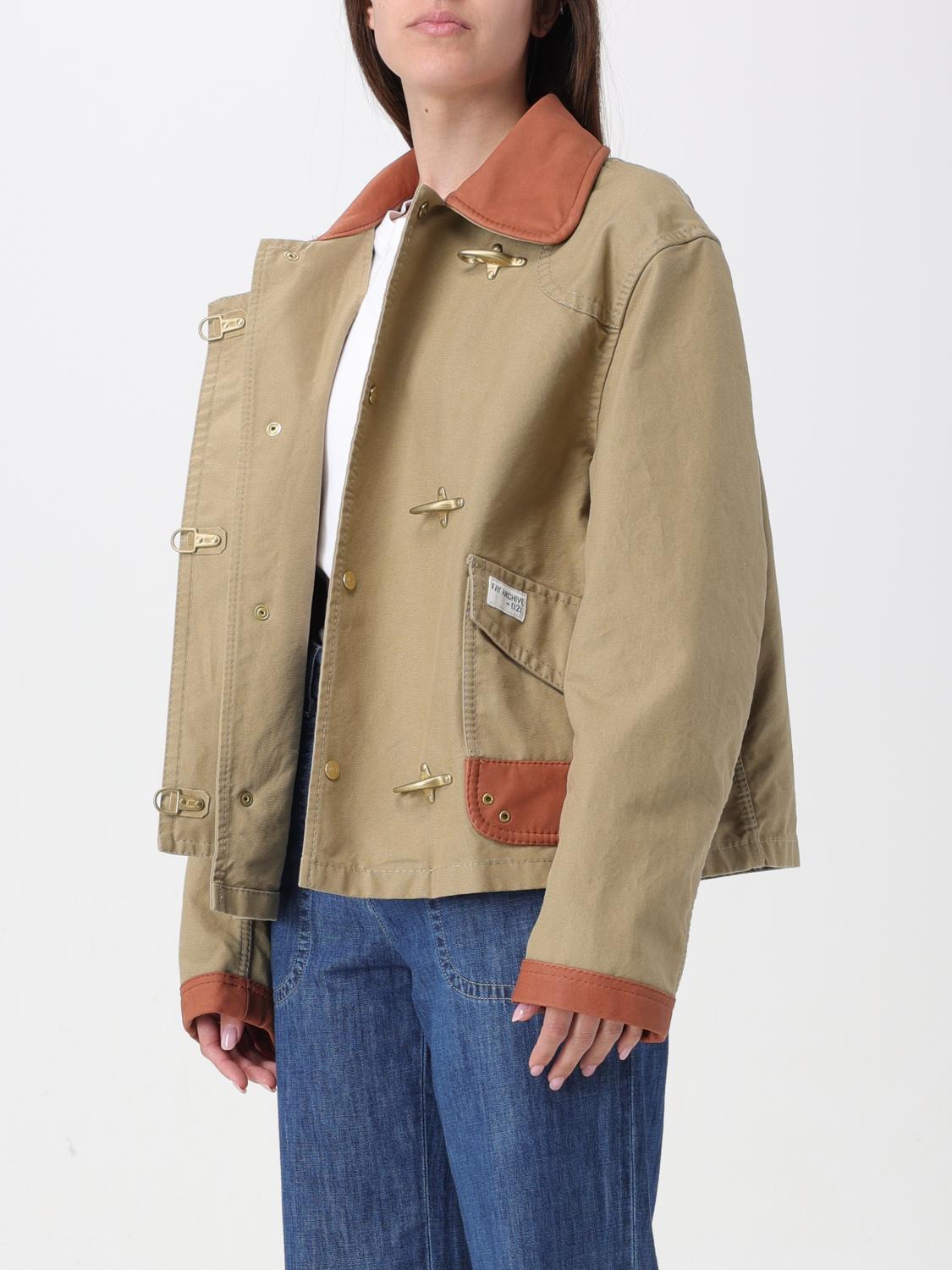 Cotton Jacket Leather Trim Hook Closure