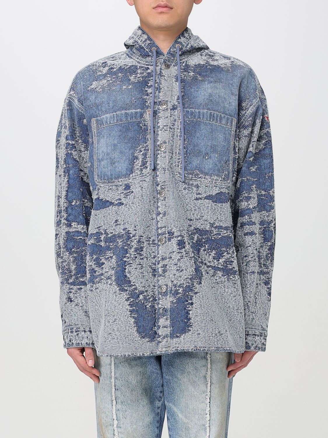 Hooded Denim Shirt Distressed