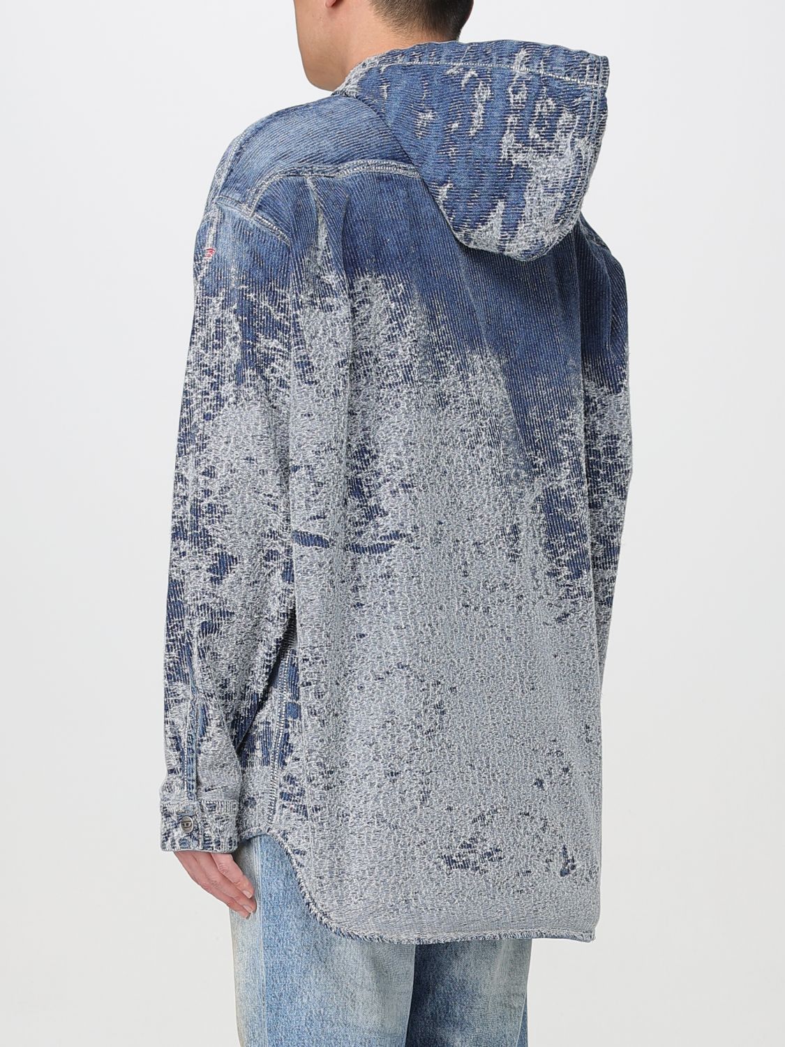 Hooded Denim Shirt Distressed