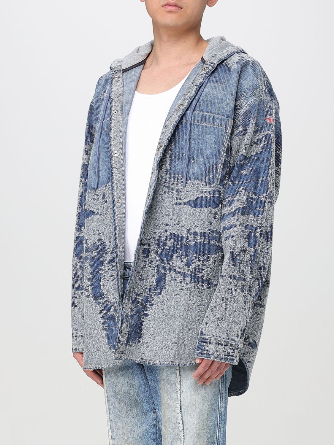 Hooded Denim Shirt Distressed