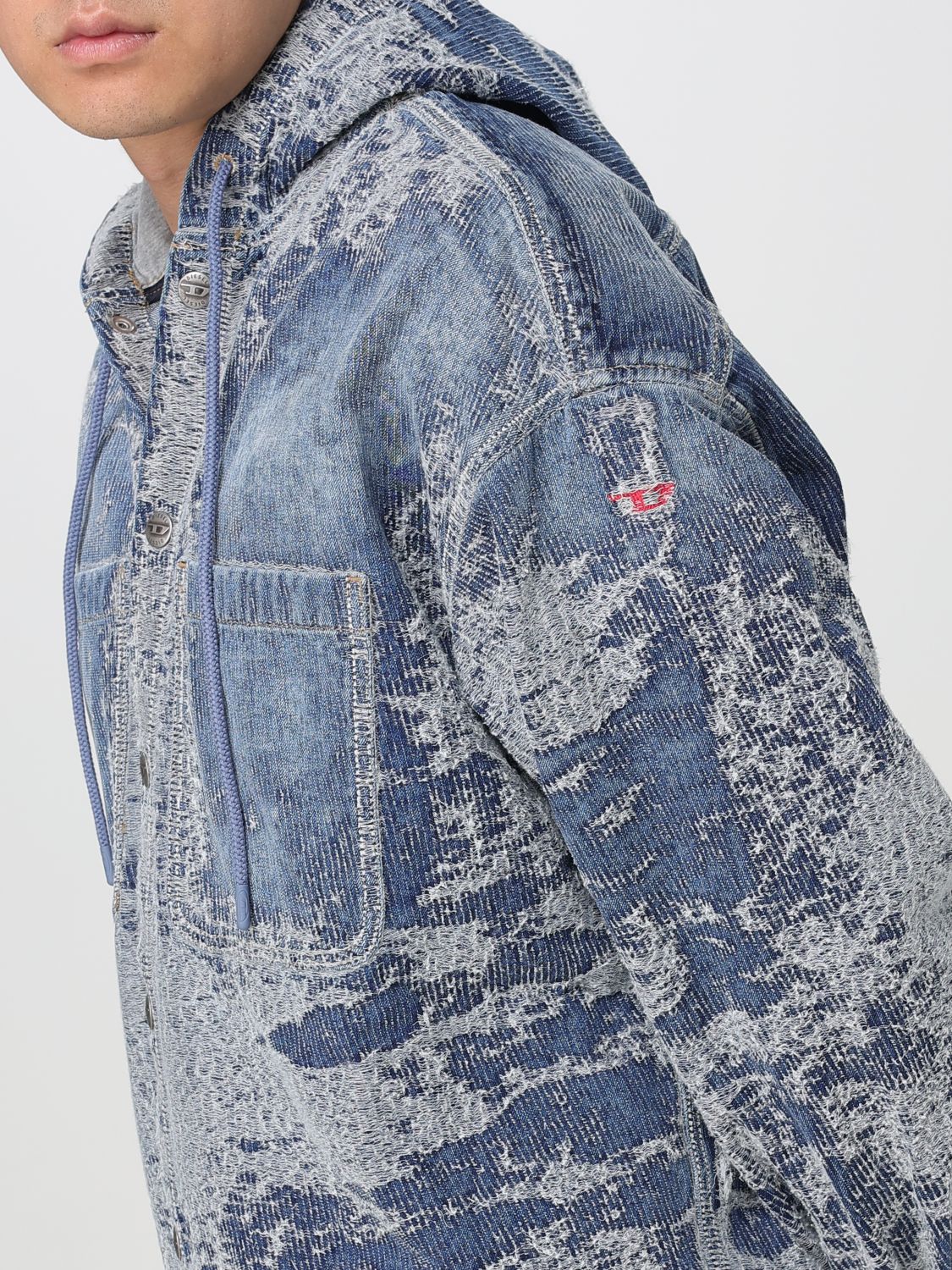Hooded Denim Shirt Distressed
