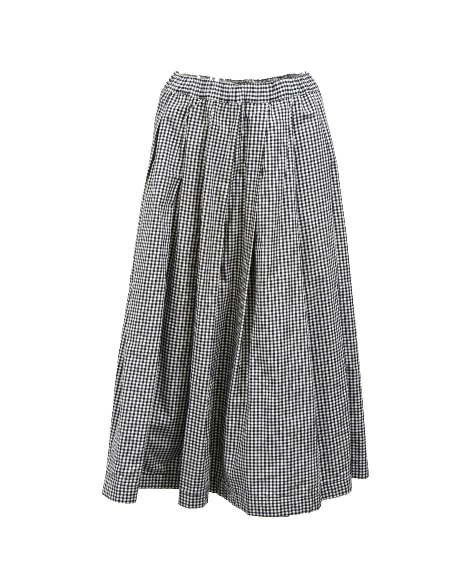 Pleated Gingham Midi Skirt