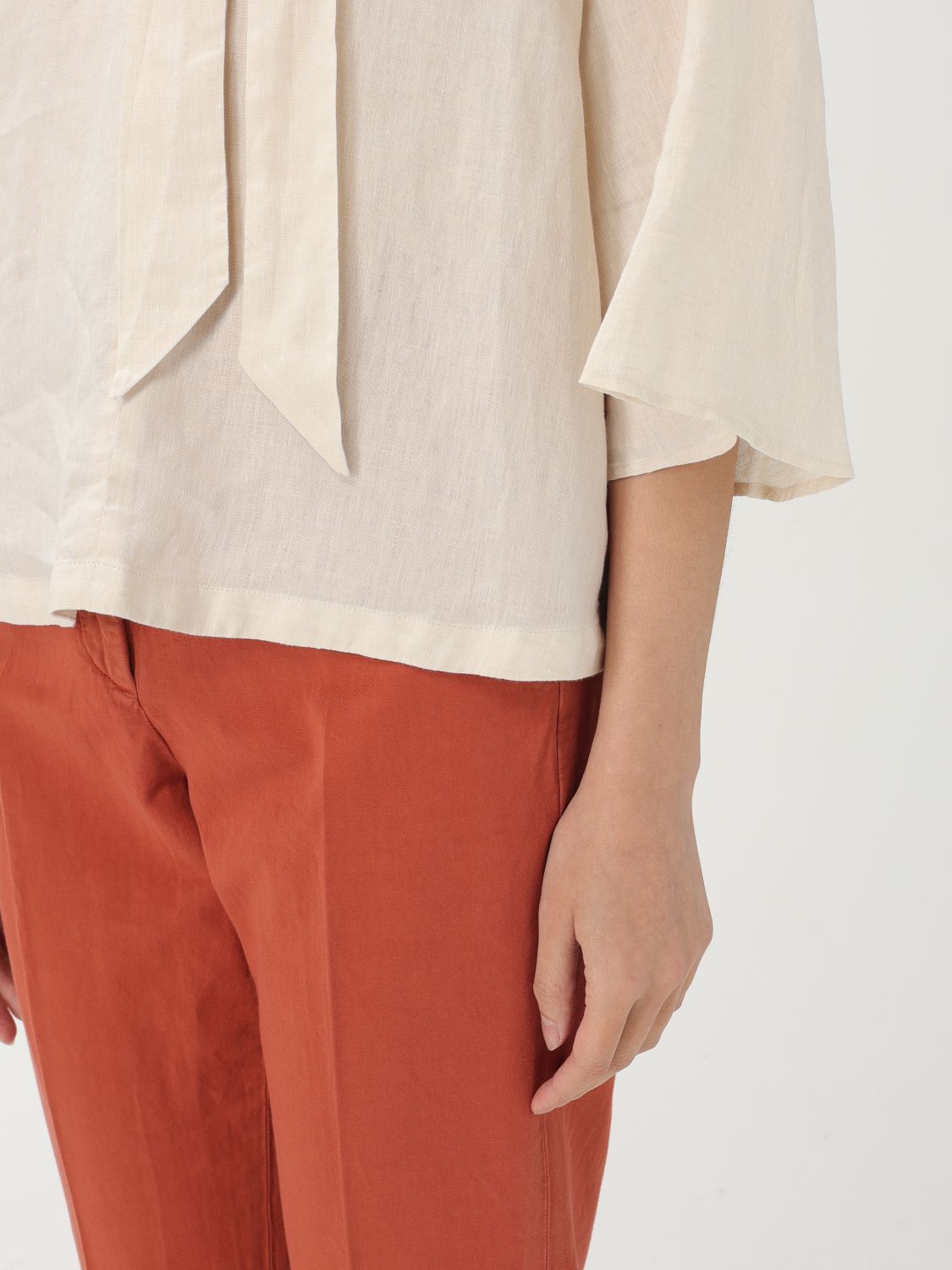 Linen Blouse Tie Neck 34 Sleeves