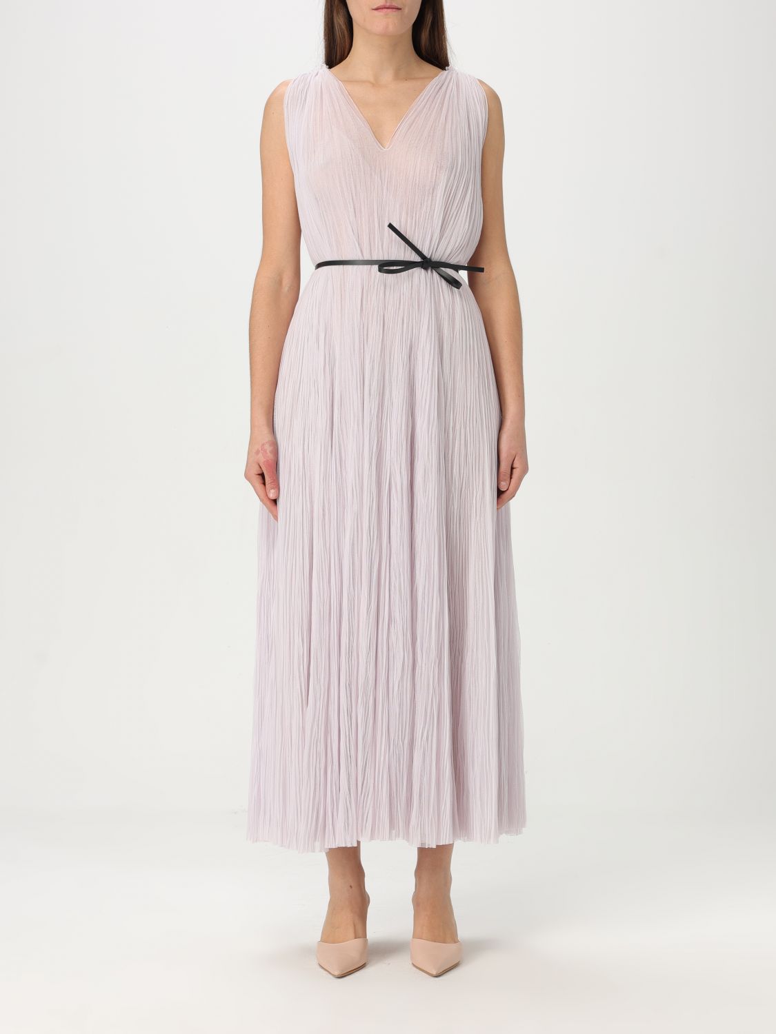 Pleated Midi Dress VNeck Sleeveless
