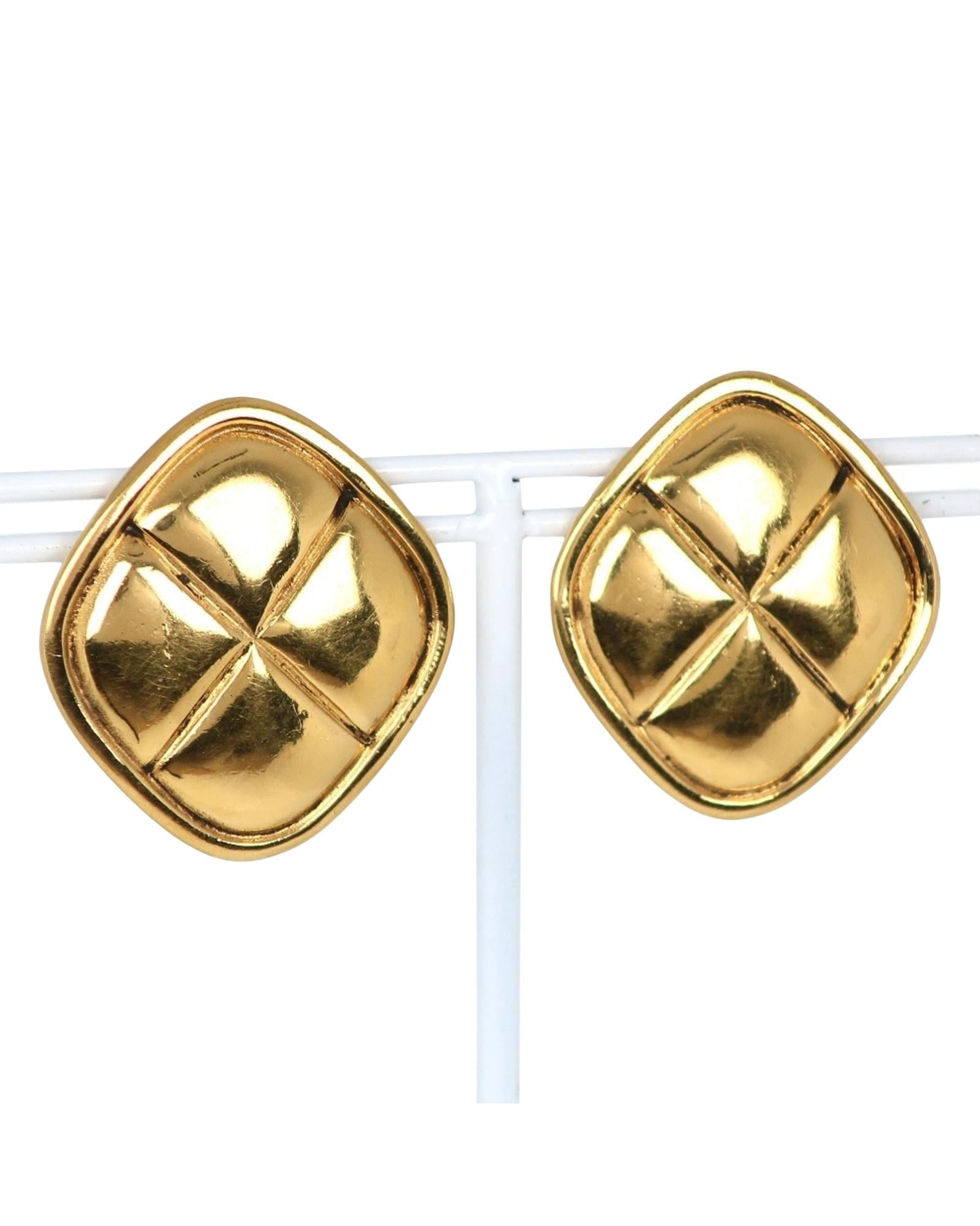 Quilted Gold Earrings CC Logo