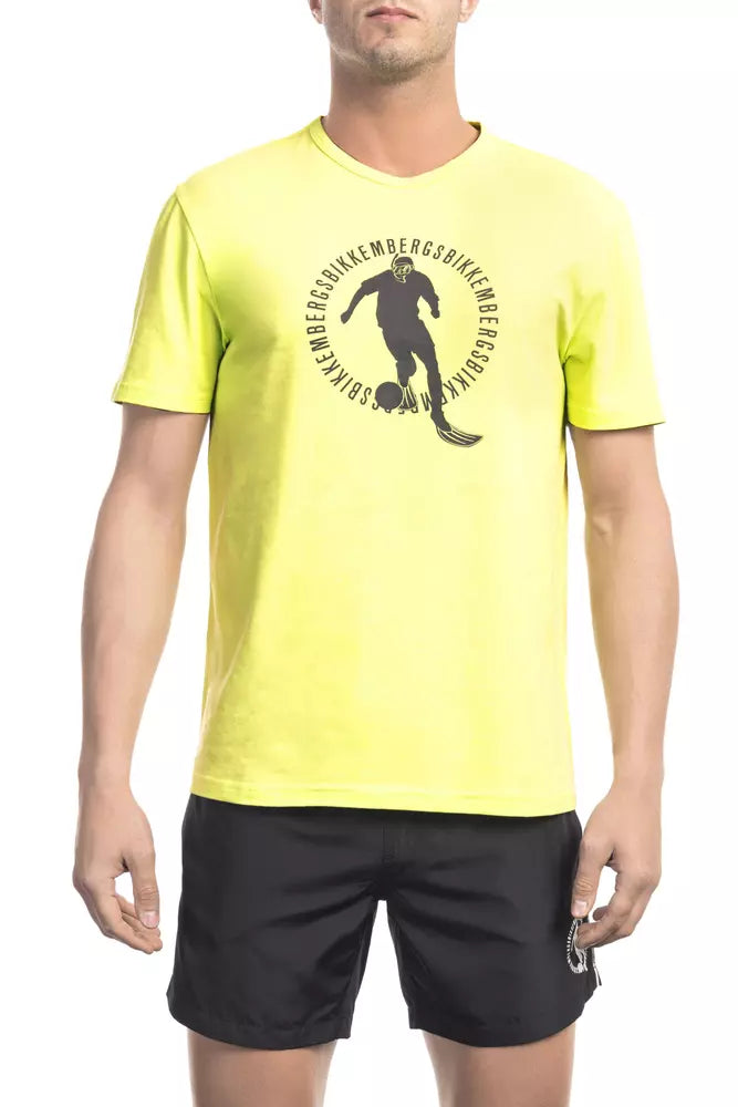 Bikkembergs Mens Short Sleeve TShirt with Soccer Player Logo - Yellow