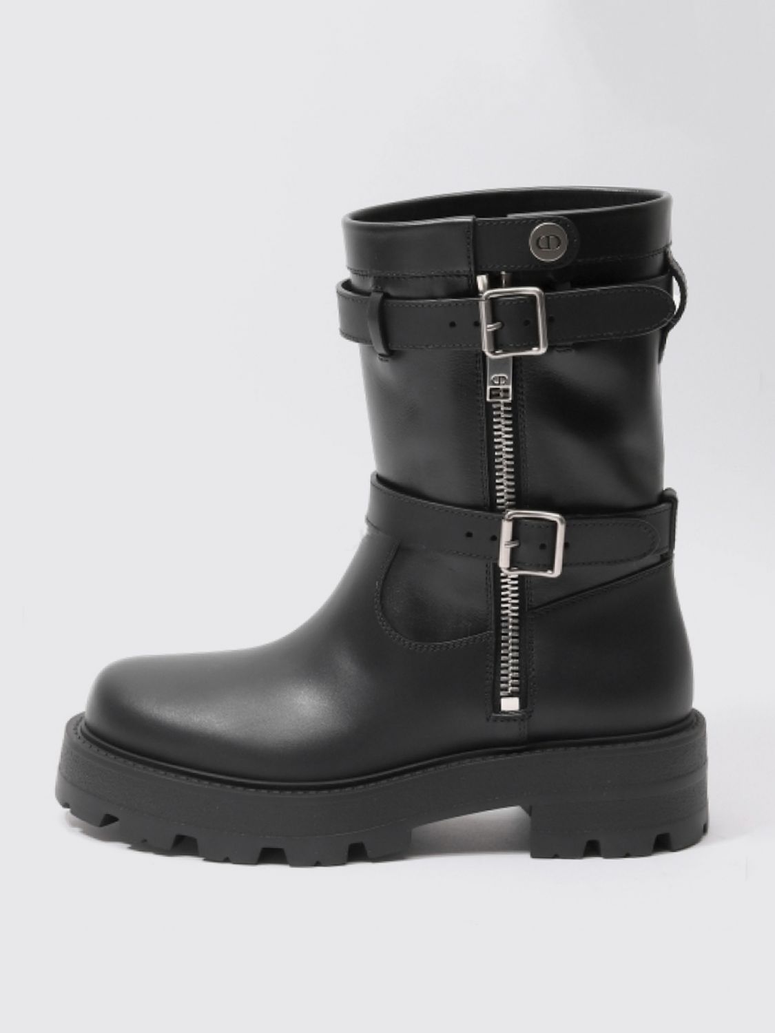 Leather Buckle Zip Boots